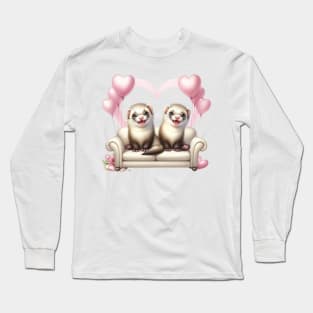 Valentine Otter Couple Sitting Sofa Long Sleeve T-Shirt